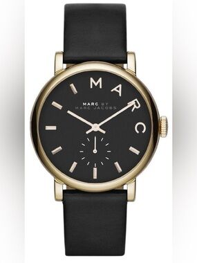 Marc Jacob’s Baker Black dial black leather strap watch. EUC